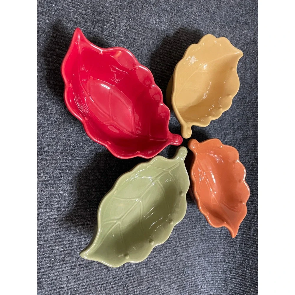 Princess House Pavillion Leaf Ceramic Bowls Set 4 Fall Autumn Colors Oven Safe
